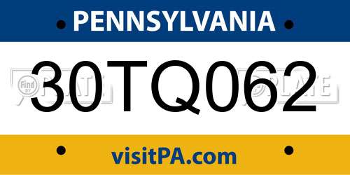 30TQ062 Pennsylvania License Plate