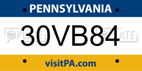 30VB84 Pennsylvania License Plate