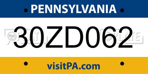 30ZD062 Pennsylvania License Plate