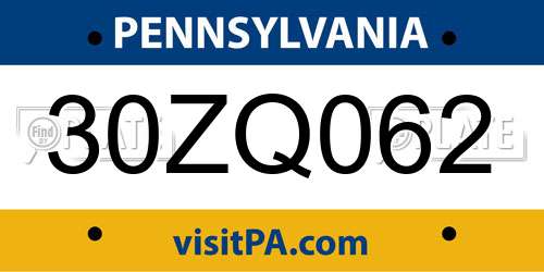 30ZQ062 Pennsylvania License Plate