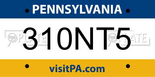 310NT5 Pennsylvania License Plate