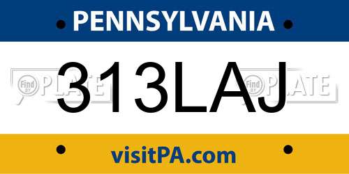 313LAJ Pennsylvania License Plate