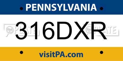 316DXR Pennsylvania License Plate