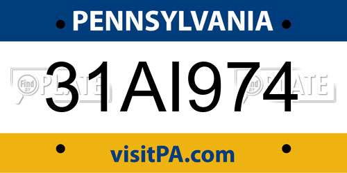 31AI974 Pennsylvania License Plate