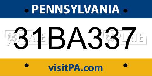 31BA337 Pennsylvania License Plate