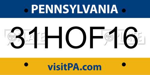 31HOF16 Pennsylvania License Plate