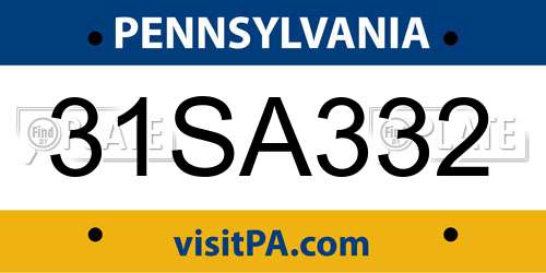 31SA332 Pennsylvania License Plate