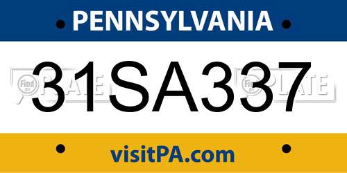 31SA337 Pennsylvania License Plate