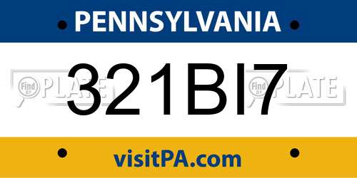 321BI7 Pennsylvania License Plate