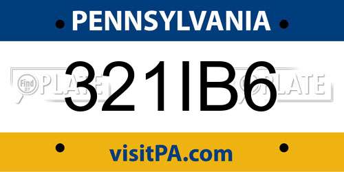 321IB6 Pennsylvania License Plate