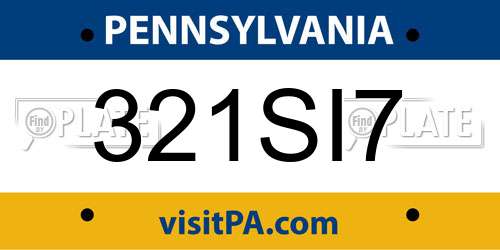 321SI7 Pennsylvania License Plate