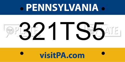 321TS5 Pennsylvania License Plate