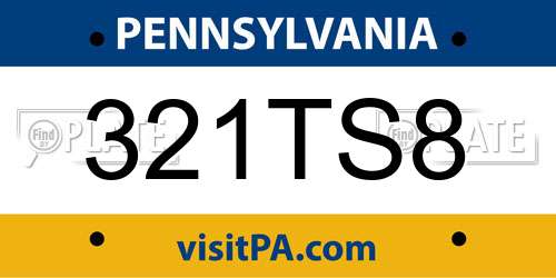 321TS8 Pennsylvania License Plate
