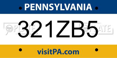 321ZB5 Pennsylvania License Plate