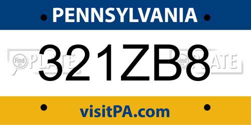 321ZB8 Pennsylvania License Plate