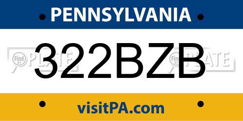 322BZB Pennsylvania License Plate