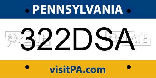 322DSA Pennsylvania License Plate