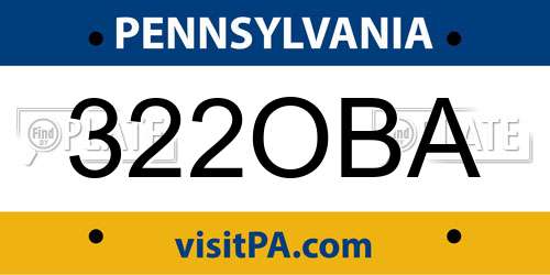 322OBA Pennsylvania License Plate