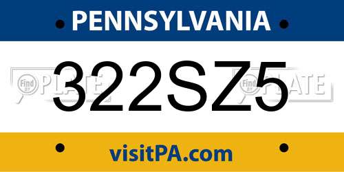 322SZ5 Pennsylvania License Plate