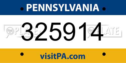325914 Pennsylvania License Plate