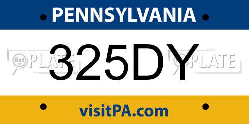 325DY Pennsylvania License Plate