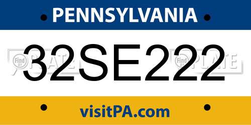 32SE222 Pennsylvania License Plate