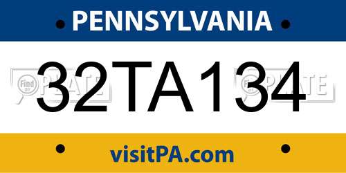 32TA134 Pennsylvania License Plate