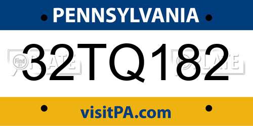 32TQ182 Pennsylvania License Plate