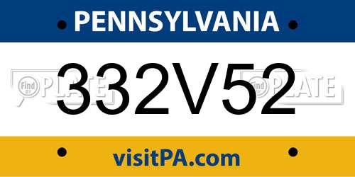 332V52 Pennsylvania License Plate