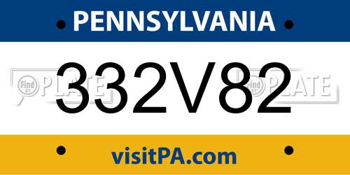 332V82 Pennsylvania License Plate
