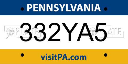 332YA5 Pennsylvania License Plate