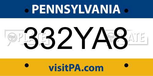 332YA8 Pennsylvania License Plate