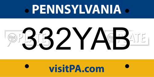 332YAB Pennsylvania License Plate