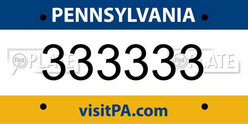 333333 Pennsylvania License Plate