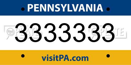 3333333 Pennsylvania License Plate
