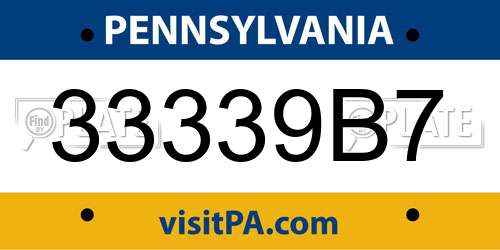 33339B7 Pennsylvania License Plate
