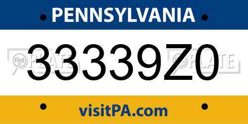 33339Z0 Pennsylvania License Plate