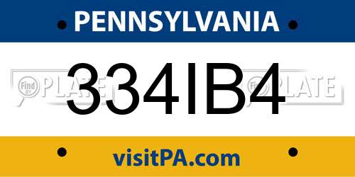 334IB4 Pennsylvania License Plate