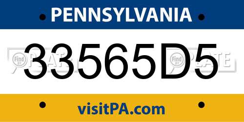 33565D5 Pennsylvania License Plate