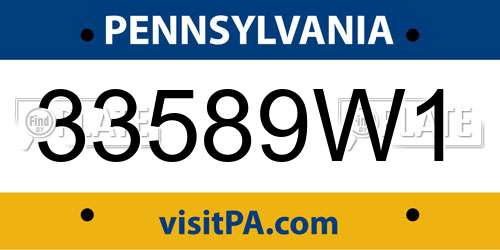 33589W1 Pennsylvania License Plate