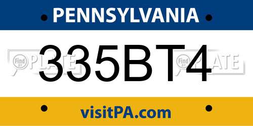 335BT4 Pennsylvania License Plate
