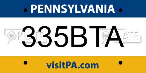 335BTA Pennsylvania License Plate