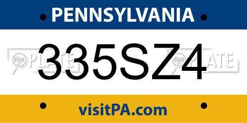 335SZ4 Pennsylvania License Plate