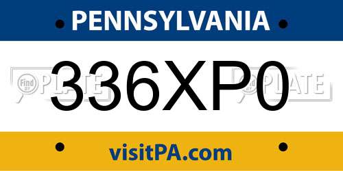 336XP0 Pennsylvania License Plate