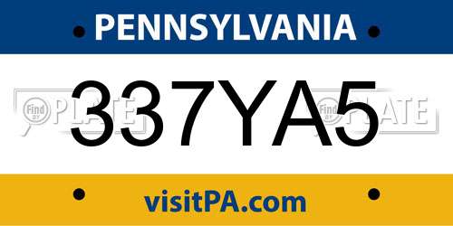 337YA5 Pennsylvania License Plate