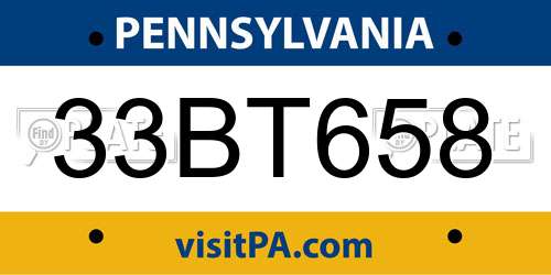 33BT658 Pennsylvania License Plate