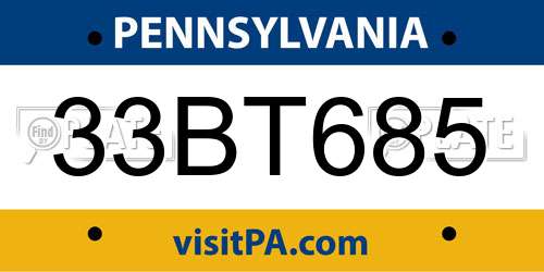 33BT685 Pennsylvania License Plate