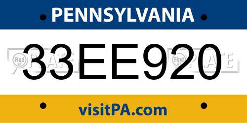 33EE920 Pennsylvania License Plate