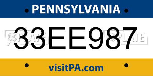 33EE987 Pennsylvania License Plate