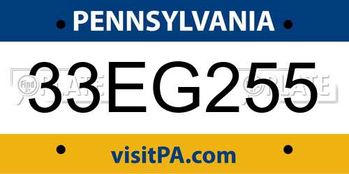 33EG255 Pennsylvania License Plate